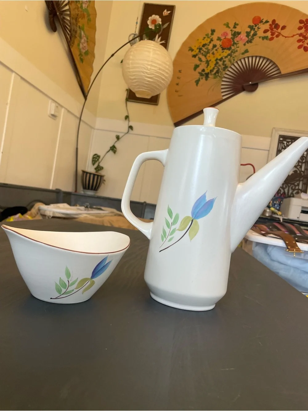 Vintage Japanese Stoneware Casual Ceram  Coffee Pot and Bowl Set  Loreli collect